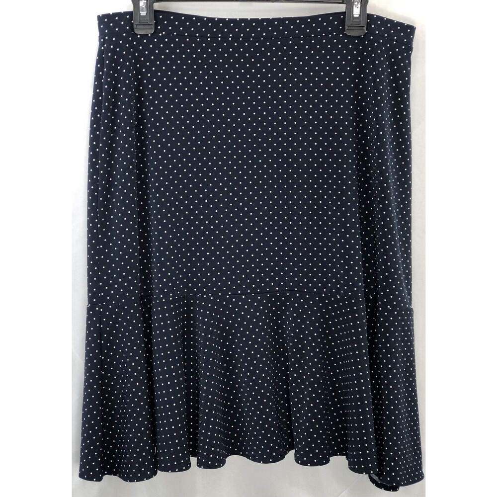 George Fit & Flare Skirt L Blue Polka Dot Knee Length 34"W Pin Up Cyber Office